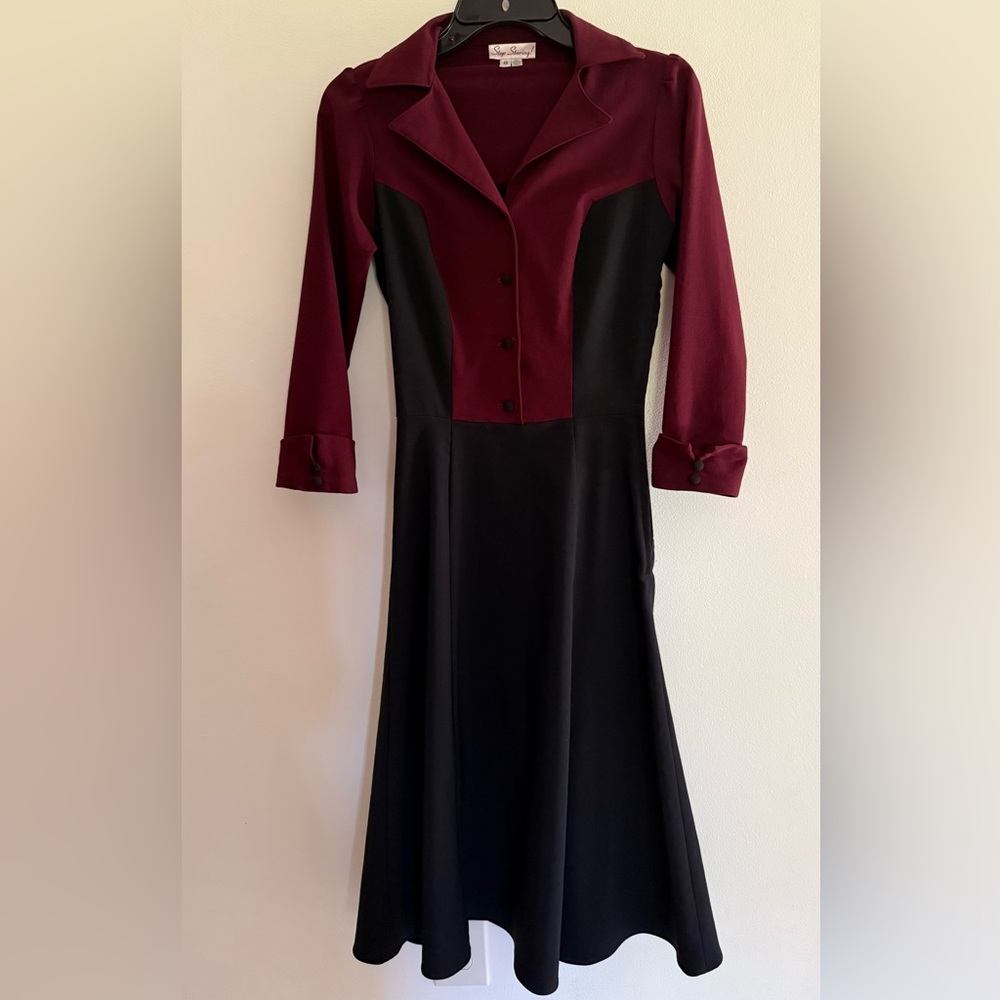 Stop Staring Burgundy and Black Long Sleeve Dress